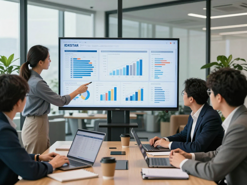 Collaboration around IDXSTAR technology in a modern office setting with professionals analyzing data.